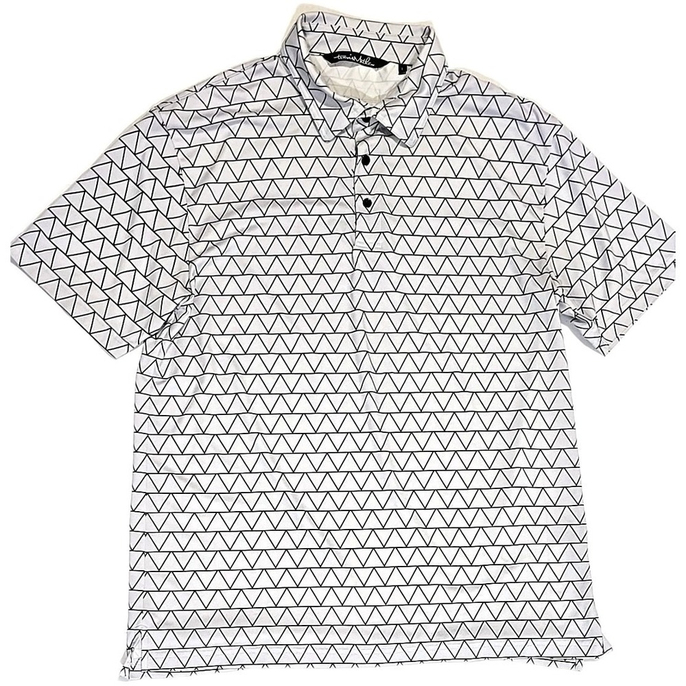Travis Mathew Performance Stretch Geometric Light Gray Black Golf Polo Shirt L